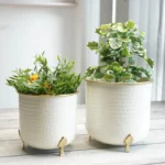 Aurea Metal Hammered Gold Rim Leaf leg Planter - Set of Two - Image 5