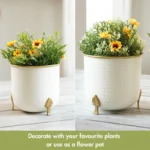 Aurea Metal Hammered Gold Rim Leaf leg Planter - Set of Two - Image 3