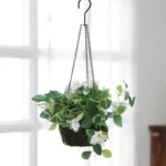 Faux Bougainville In Hanging Basket (White)